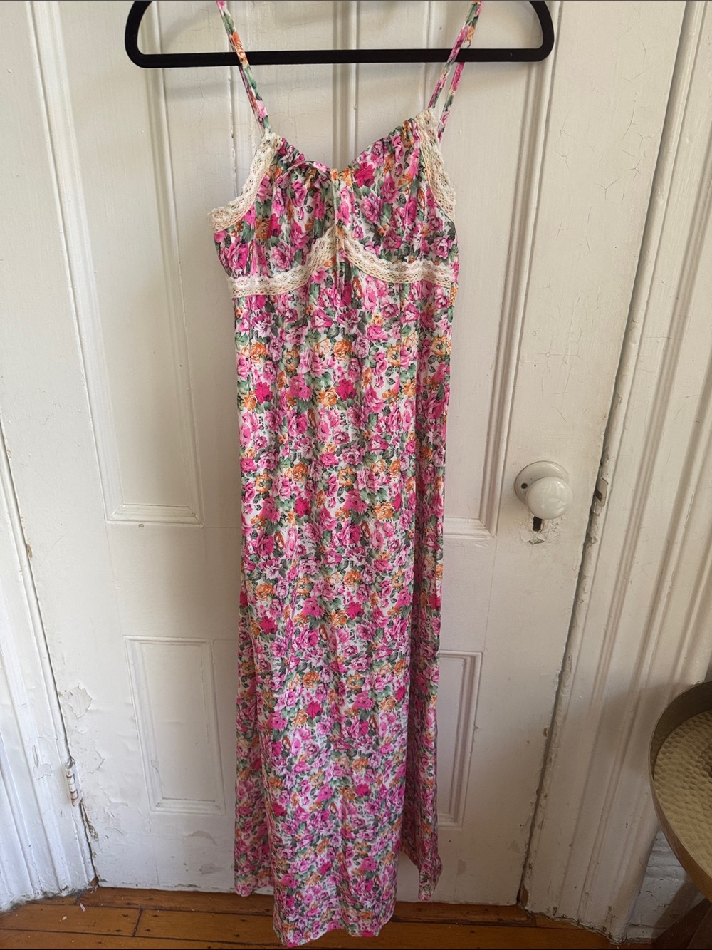 Shein Floral Lace-Trim Pink Maxi Slip